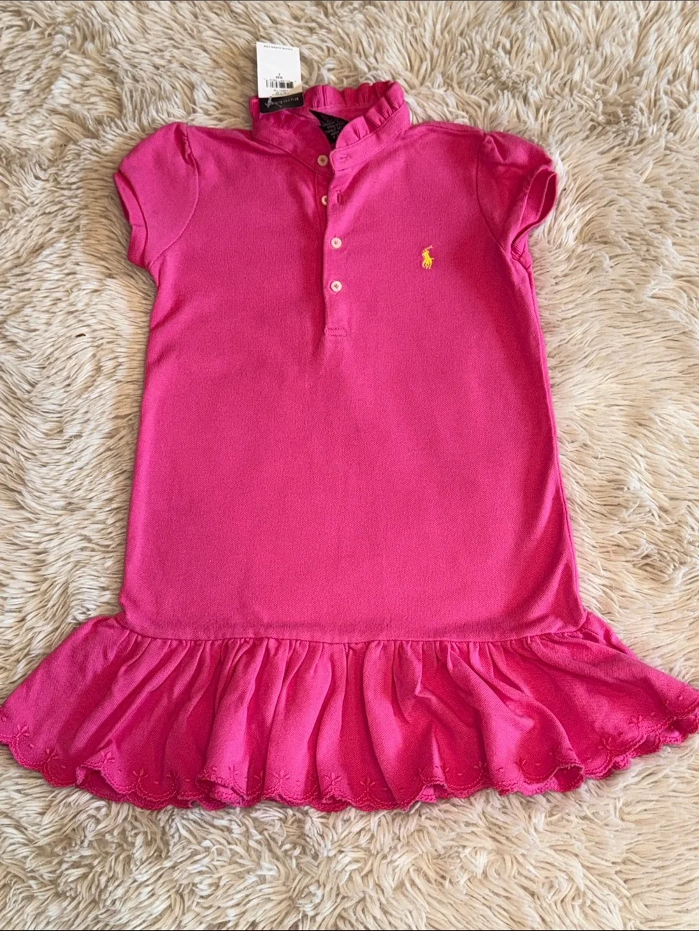 🐎 💖NWT Ralph Lauren Girls size 5 Bright Pink Polo Dress with Ruffle Hem